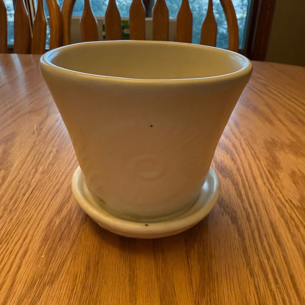 Vintage Off-White Ceramic Planter with Saucer Bottom